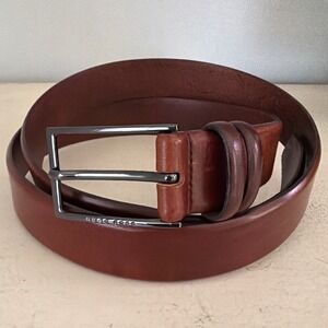 Hugo Boss Carmello Brown Leather Belt Mens 50289979 Handmade Tunisia Gunmetal